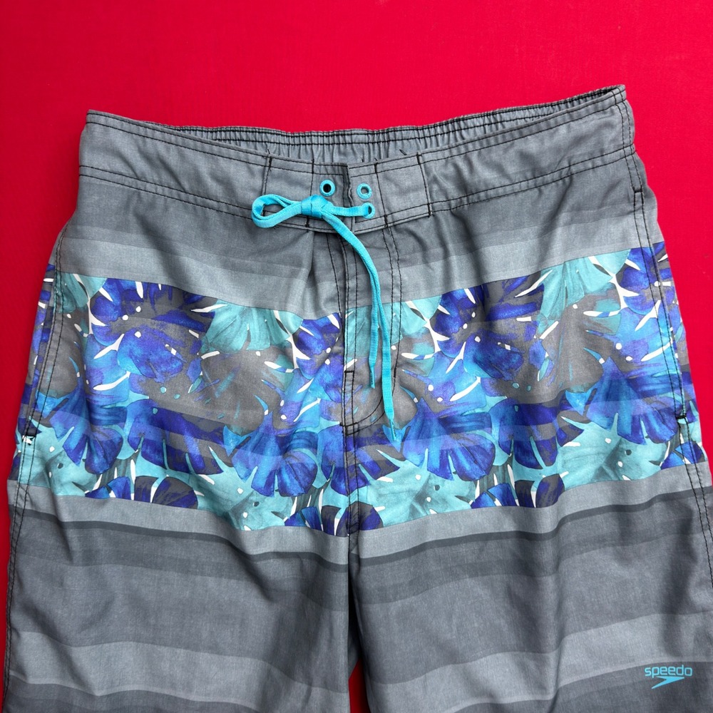 Speedo Mens Grey Blue Tropical Monstera Leaf Print Board Shorts Swim Trunks 30 - Picture 3 of 7